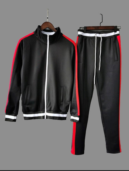 Men's Stripe Tracksuits Zipper Pocket Hoodie Sweatshirt Sweatpants 2Pc –  Formal Approach